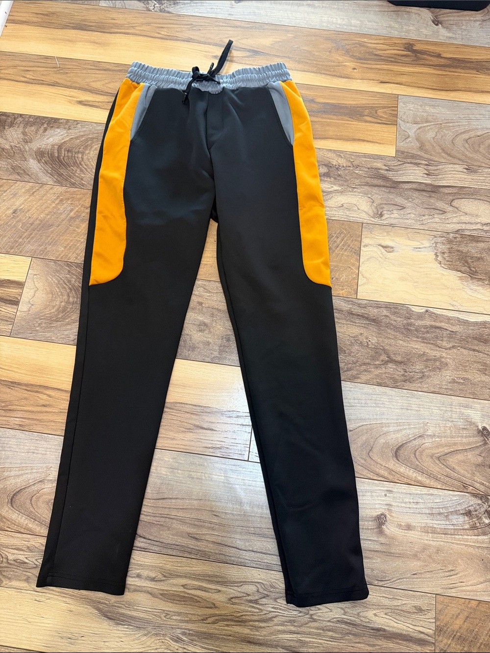 Stacy Adams Black Joggers with Orange Panels and Gray Waistband
